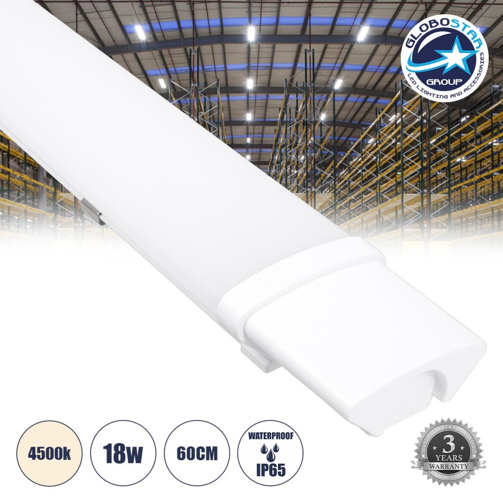 GloboStar® 60162 LED Γραμμικό Βιομηχανικό Φωτιστικό Tri-Proof 60cm 18W 1971lm 120° AC 220-240V Αδιάβροχο IP65 Μ60 x Π6 x Υ4cm Φυσικό Λευκό 4500K - 3 Χρόνια Εγγύηση